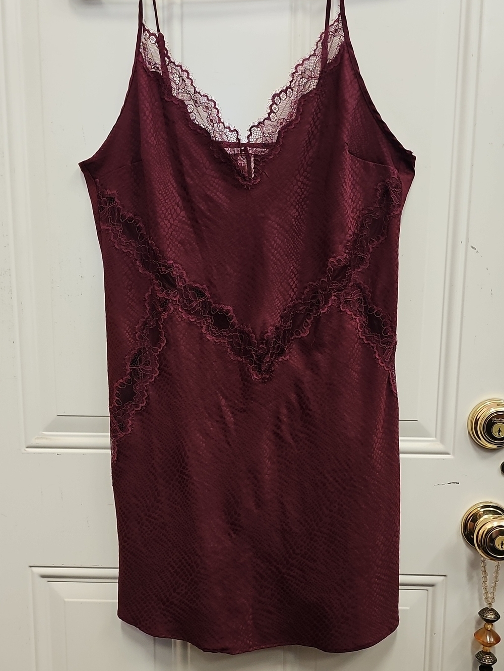 Victoria's Secret Burgundy Lace-Trim Satin Slip
